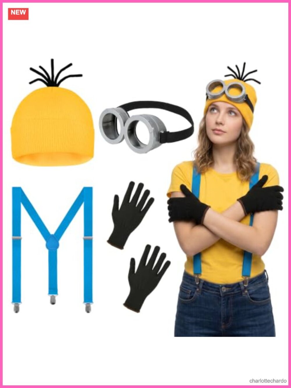 Halloween Costume Accessory Set Yellow Hat Glasses Gloves Cosplay